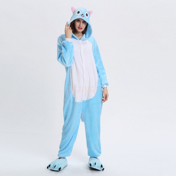 Adult Blue Cat Kigurumi Animal Onesie Pajama Costumes