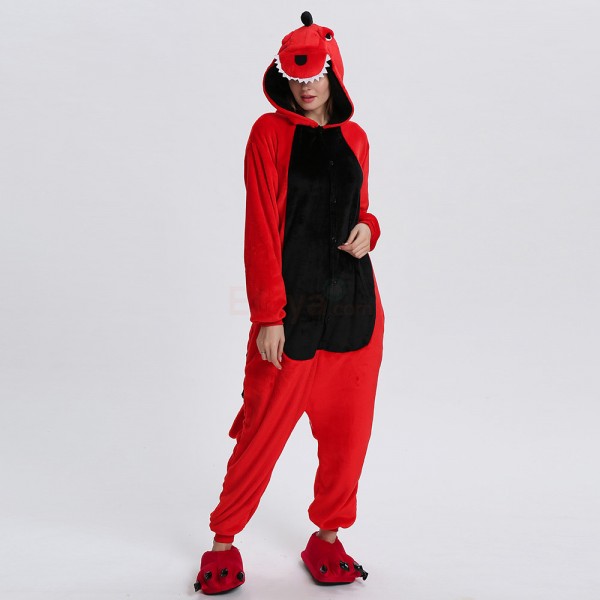 Adult Red Dinosaur Kigurumi Animal Onesie Pajama Costumes