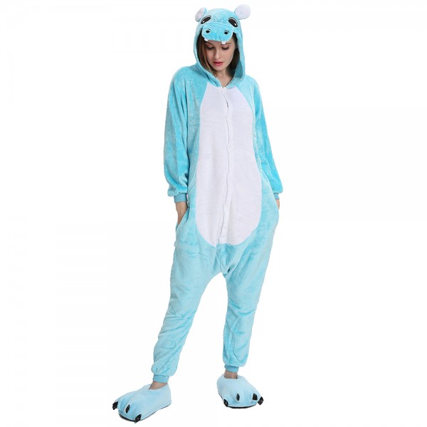 Adult Blue Hippo Kigurumi Animal Onesie Pajama Costumes