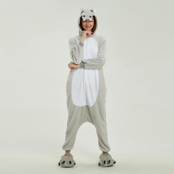 Adult Grey Hippo Kigurumi Animal Onesie Pajama Costumes