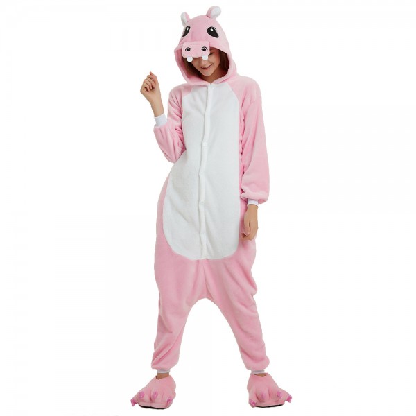 Adult Pink Hippo Kigurumi Animal Onesie Pajama Costumes