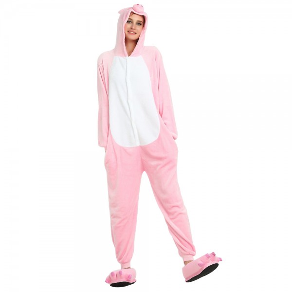 Adult Pink Pig Kigurumi Animal Onesie Pajama Costumes