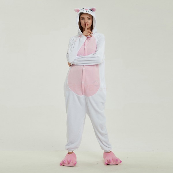 Adult White Cat Kigurumi Animal Onesie Pajama Costumes