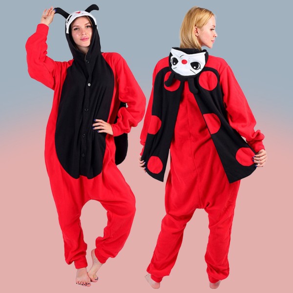 Animal One-Piece Pajamas Polar Fleece Ladybug Kigurumi Couple Homewear Cartoon Adult Onesie