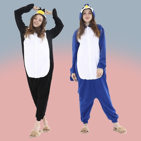 One Piece Pajamas Cartoon Animal Onesie Adult Party Costumes Blue and Black Penguin Kigurumi