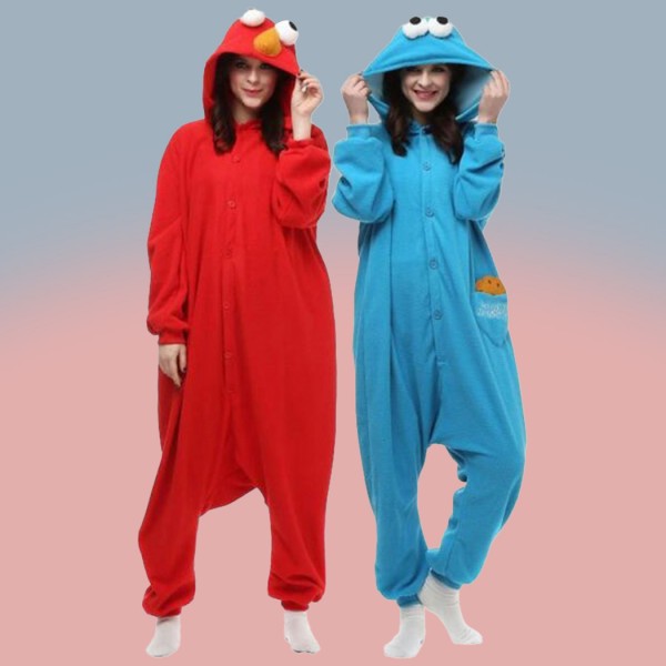 Red And Blue Kigurumi Cartoon One-Piece Pajamas Sesame Street Onesie Cute Anime Home Clothes Set