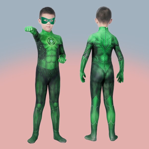 Children Hal Jordan Zentai Jumpsuit Green Lantern Cosplay Costume