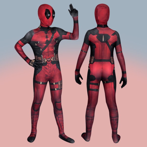 Deadpool Red Cosplay Jumpsuit Deadpool 3 Wade Wilson Costumes Halloween Suit for Kids