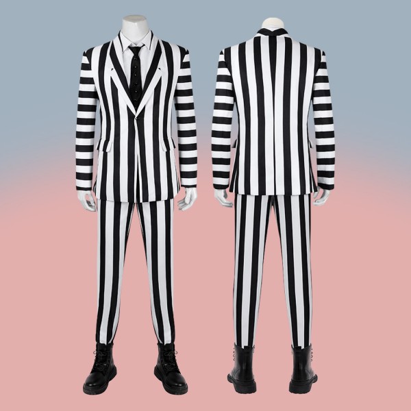 Beetlejuice Cosplay Costume Beetlejuice 2 Halloween Suit Men Black White Outfits