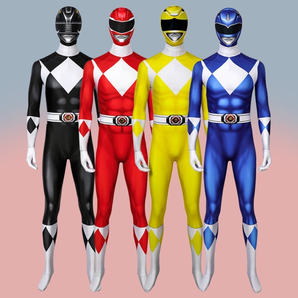 Power Rangers Jumpsuit Mighty Morphin Power Rangers Cosplay Costumes for Adult