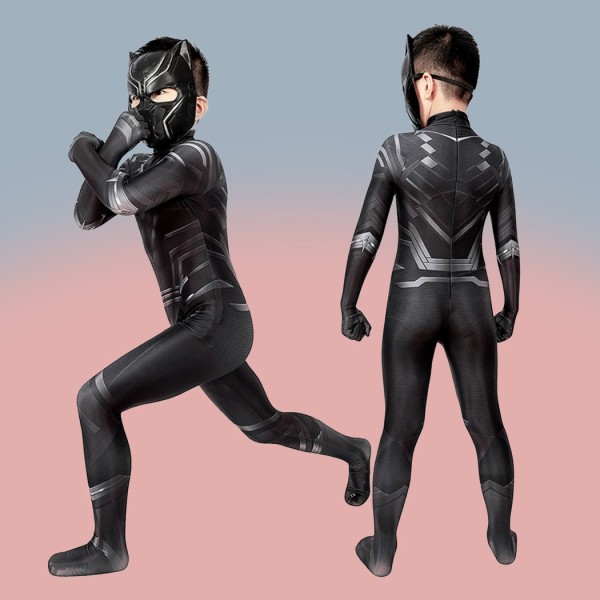 Kids Captain America Civil War T'Challa Cosplay Costumes Black Panther Jumpsuit