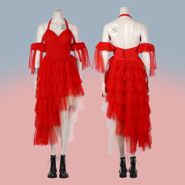 Margot Robbie Costumes Harley Quinn Red Dress Kill Horror Cosplay Suit